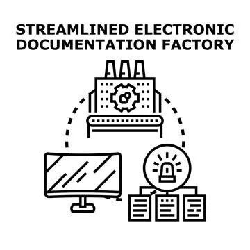 Streamlining electronic documentation factory processing documents data Stock Illustration