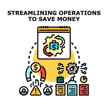 Streamlining operations optimizing business process saving money Illustrazione stock