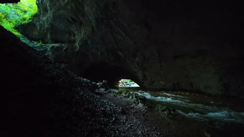 Stream/River Floating in Underground Caves With Light Passing From Outdoor. Stock-Footage 142968398