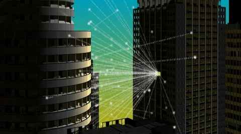 Streams of binary data burst out of a lone lit window. Stock Footage 12033162