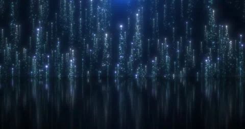 Streams of particles with sparkling spray plumes upwards, mirror reflection Stock Footage 309786867
