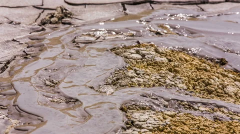 Streams Of Volcanic Mud Flowing Down On The Ground Stock-Footage 57760358
