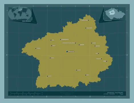 Stredocesky, Czech Republic. Solid. Labelled points of cities Stock Illustration