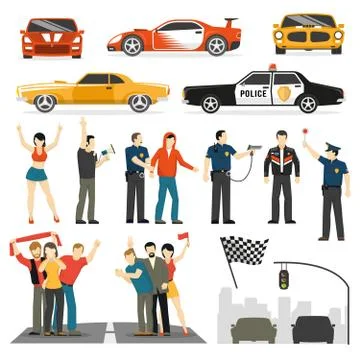 Streen Racing Flat  DEcorative Elements Collection Stock Illustration