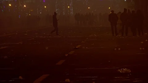 Street after the new years celebration Stock Footage 100543353