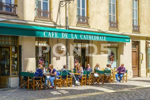 Street and cafe scene, in Old Lyon Stock Photos