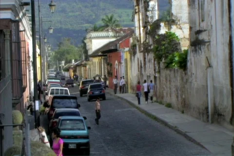 Street of Antigua with horse Stock Footage