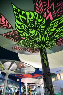 Street art on overpass at Pathumwan intersection 스톡 사진