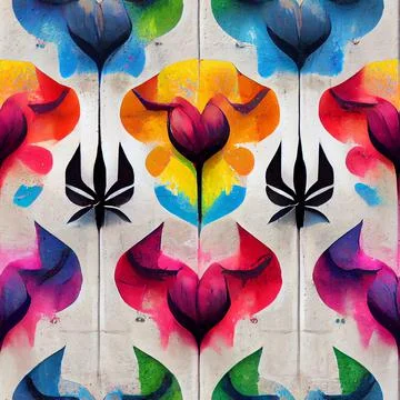 Street Art Set of multi color graffiti spray floral pattern Stock Illustration