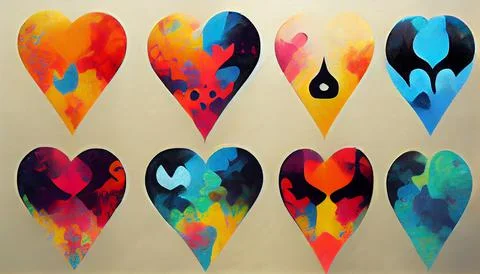 Street Art Set of multi color graffiti spray hearts pattern Stock Illustration
