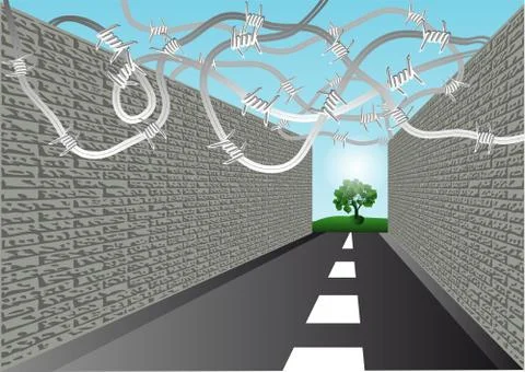 Street with barbed wire Stock Illustration