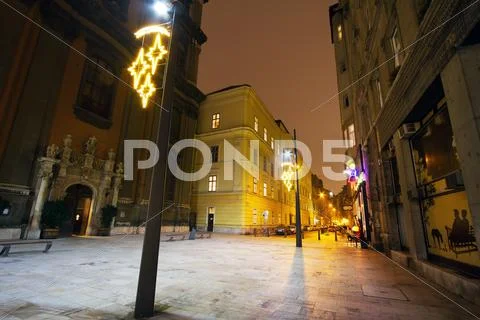 Street in Budapest Hungary at Night Stock Photos