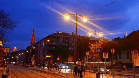 A street in Budapest at night Stock Footage 75186473