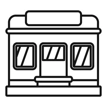 Street cafe building facade with empty signboard line icon Stock Illustration