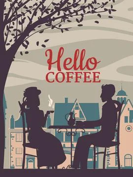 Street cafe, couple at the table, fall mood Ilustração Stock