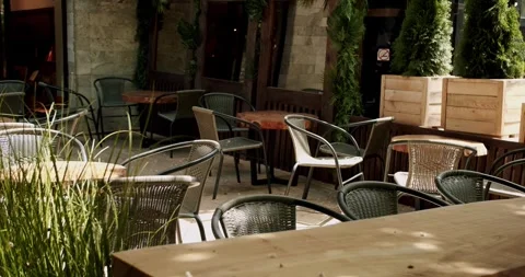 Street cafe. Modern Terrace. Empty restaurant. Stock Footage 243587473