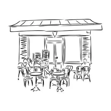 Street cafe in old town vector illustration Ilustración de archivo