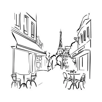 Street cafe in old town vector illustration without people. Stock Illustration
