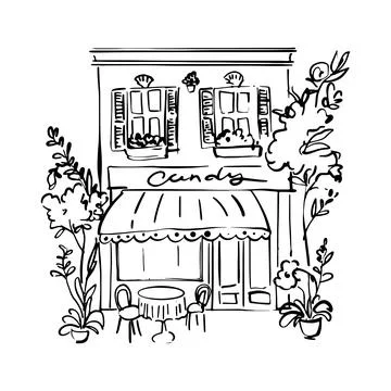 Street cafe in old town vector illustration without people. Stock Illustration