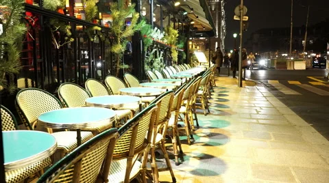 Street cafe in Paris by night Stock Footage 45104232