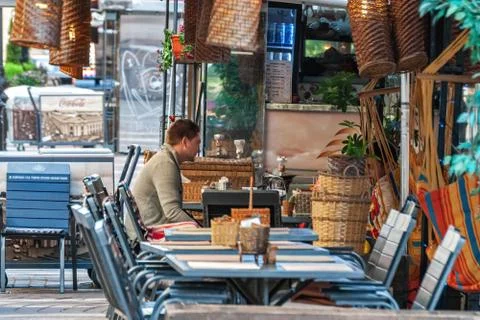 In a street cafe. Stock Photos