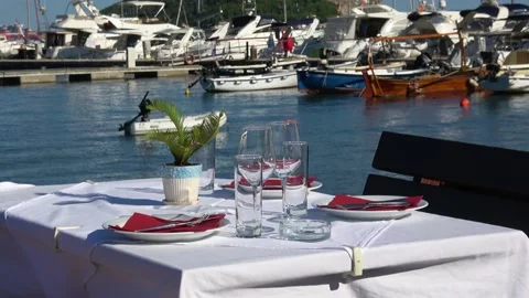 Street cafe served table Stock Footage 96227418