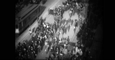 Street car moving through crowd on street Stock Footage 43506241