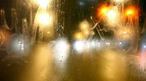 Street Car Rear Window Night View Stock Footage