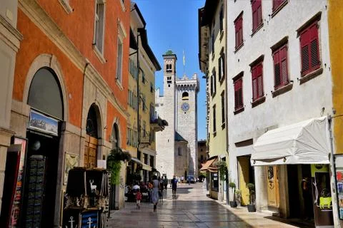 Street to the Cathedral of Trento, Italy. Stock Photos