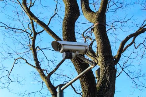 Street CCTV, Control and security. Stock Photos