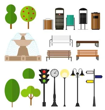 Street City Flat Design Elements. Illustration Ilustración de archivo