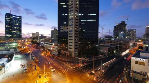 Street Of The City Of Tel Aviv Time Lapse. Day To Night Stock Footage