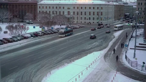 Street in a city at winter Stock Footage