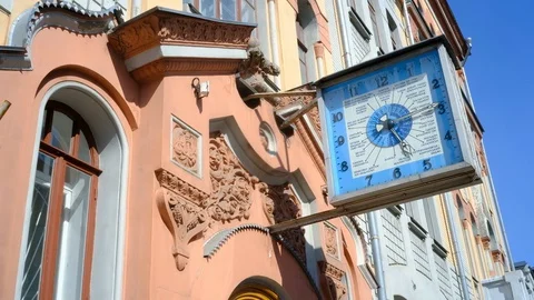 Street clock on the building Stock Footage 128232890