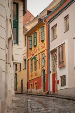 Street with cobblestones in Buda. Budapest, Hungary Stock Photos