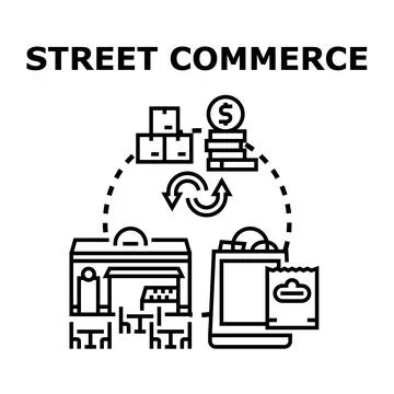 Street commerce process connecting physical and digital shopping 스톡 일러스트