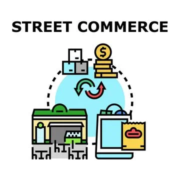 Street commerce process connecting physical and digital shopping Stock Illustration