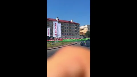 Street construction work in urban area with signs and barriers in view Video stock 338434461