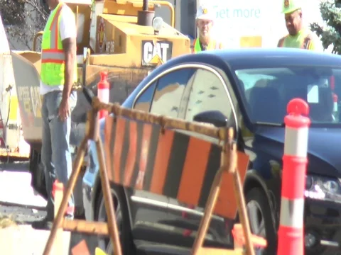 Street Construction Workers with Asphalt Layer 스톡 동영상 81180498