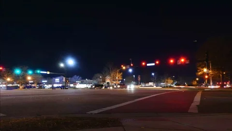 Street Corner Night Traffic Hyperlapse Stock Footage 122858928