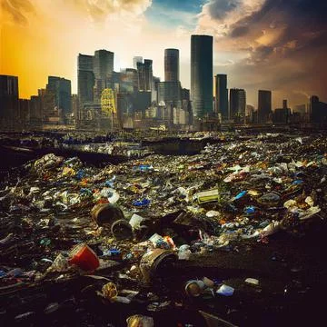 Street is covered with garbage. Stock Illustration