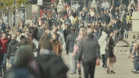 Street crowded with people. Crowd of people Stock Footage