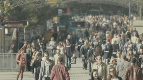 Street crowded with people. Crowd of people Stock Footage