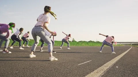 Street dance on an empty road Stock Footage 111422643