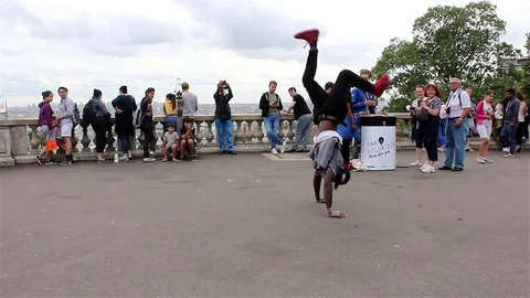 Street dancer doing a handstand Stock Footage 78540641