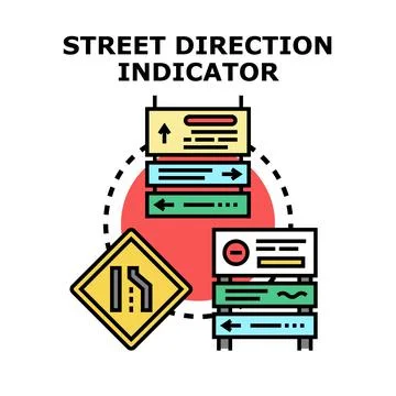 Street direction indicator concept navigating road signs Stock Illustration