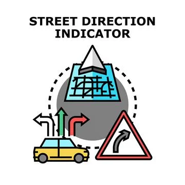 Street direction indicator concept navigating road traffic Stock Illustration