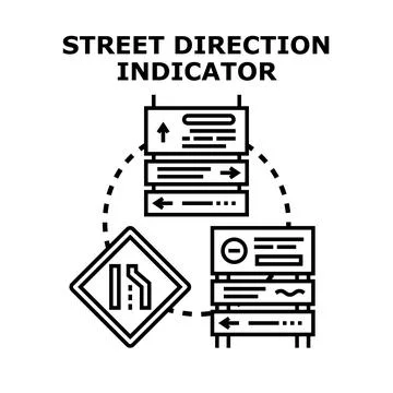 Street direction indicator concept navigating road signs Stock Illustration