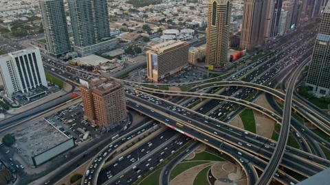 Street Of Dubai Highway Intersections Between The Skyscraper Stock Footage 266822576
