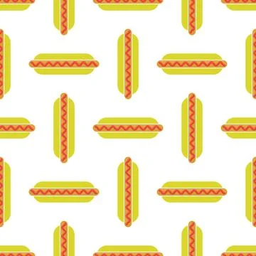 Street Fast Food Seamless Pattern. Fresh Hot Dog. Unhealthy High Calories Meal Stock Illustration